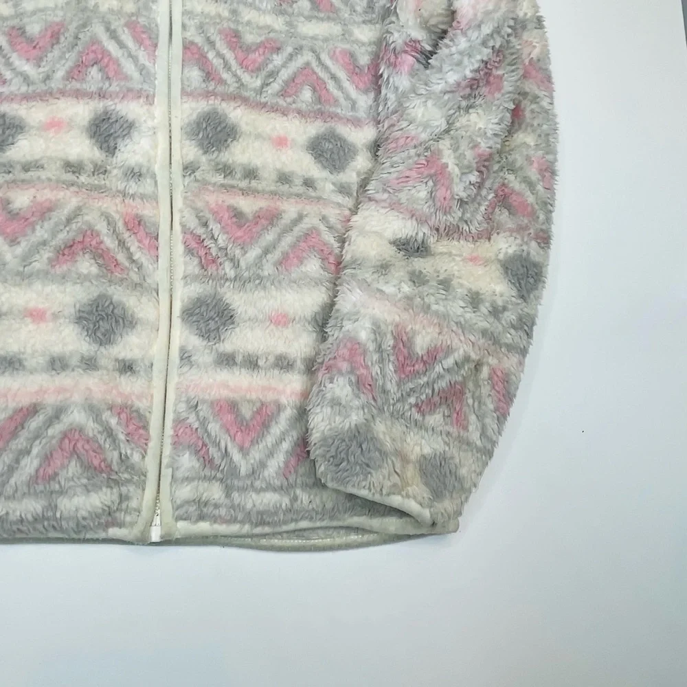 EDDIE Bauer Girl’s Sherpa Fleece Fair Isle Zip Up Hooded Jacket